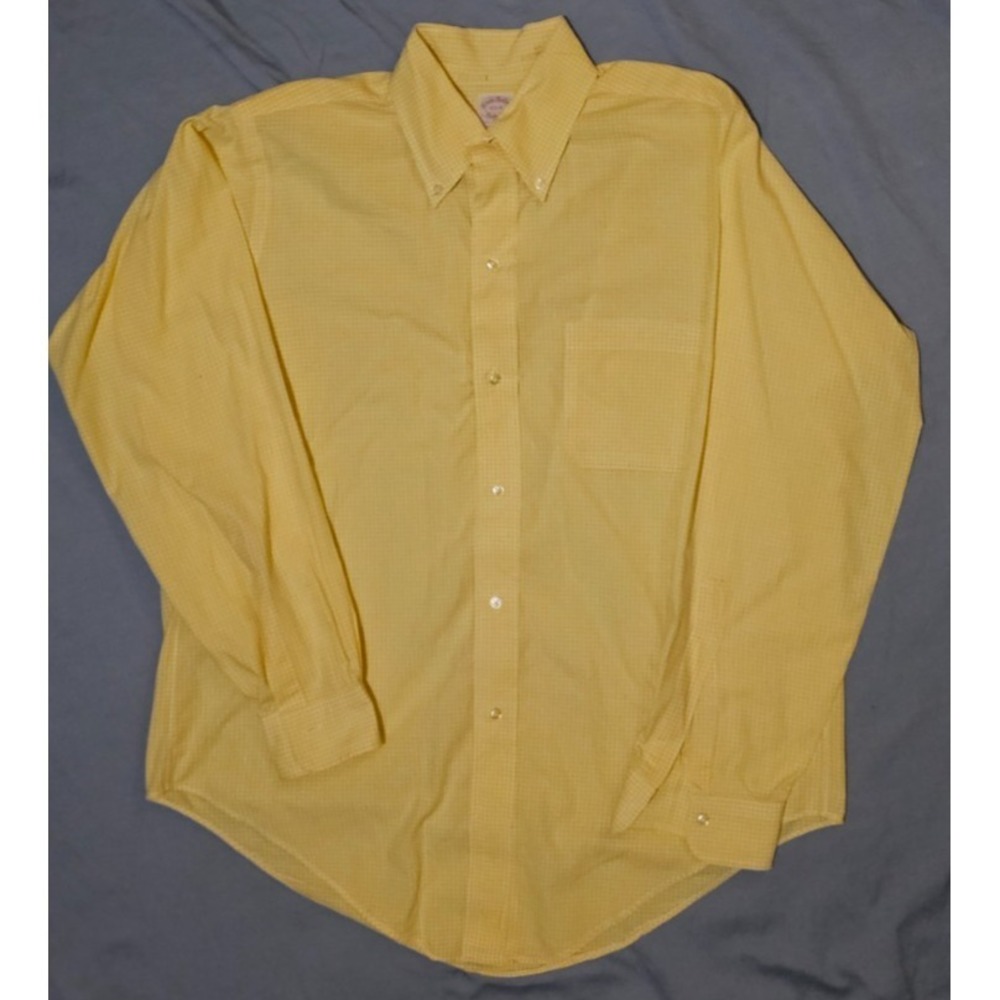 VTG 80s Brooks Brothers Makers Yellow "Candy Stripe" Shirt 15.5 Made in USA OCBD